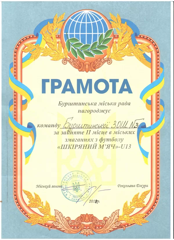 ІІ місце в змаганнях з футболу "Шкіряний м'яч" 2018 р.